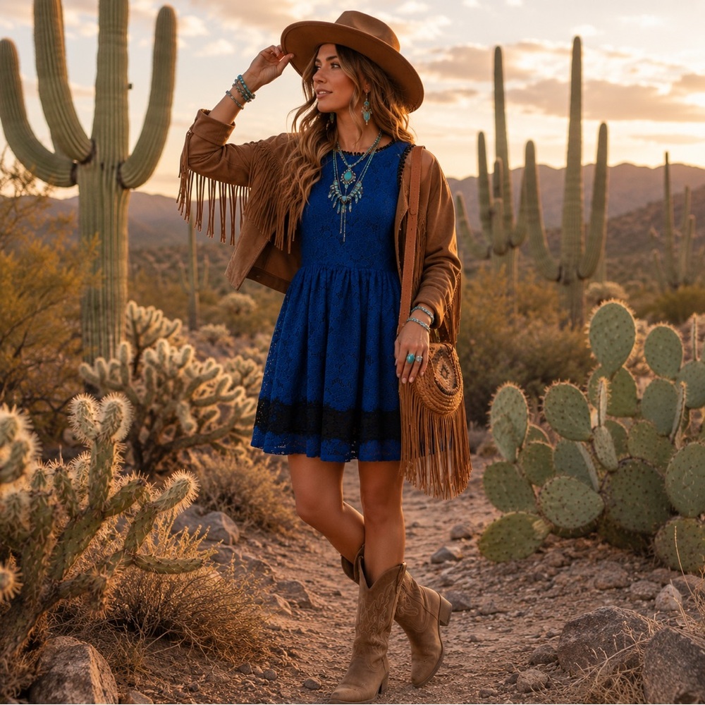 Francesca’s Cobalt Blue Lace Babydoll Dress Festival Cottagecore Boho Western  S
